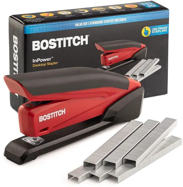 Main image of Stapler - InPower, One Touch Heavy Duty Red Office Stapler with Built-in Staple Remover, 20 Sheet Capacity, 1260 Staples Included
