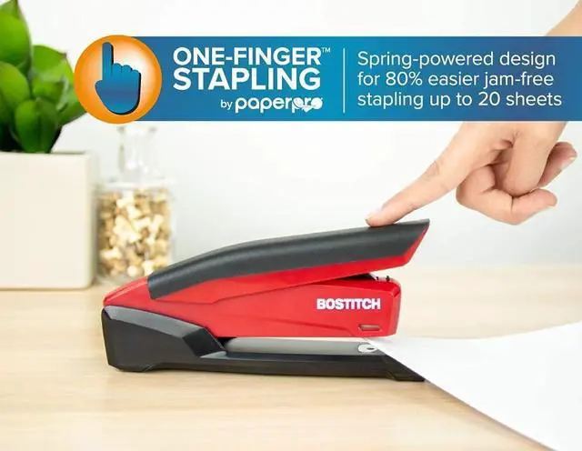 Alt view image 3 of 7 - Stapler - InPower, One Touch Heavy Duty Red Office Stapler with Built-in Staple Remover, 20 Sheet Capacity, 1260 Staples Included