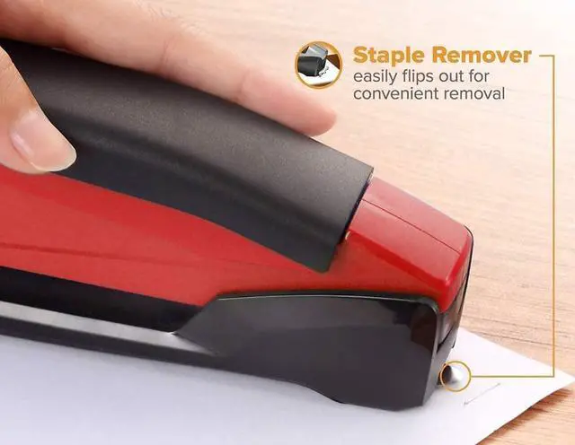 Alt view image 4 of 7 - Stapler - InPower, One Touch Heavy Duty Red Office Stapler with Built-in Staple Remover, 20 Sheet Capacity, 1260 Staples Included