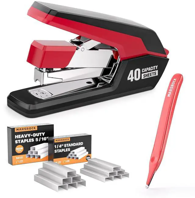 Main image of Effortless Stapler for Desk with 40-50 Sheet Capacity, 2000 Staples, 1-Touch Stapling, Ergonomic & Easy to Load Desktop Staplers, Heavy Duty Stapler, and Magnetic Staple Remover, Red