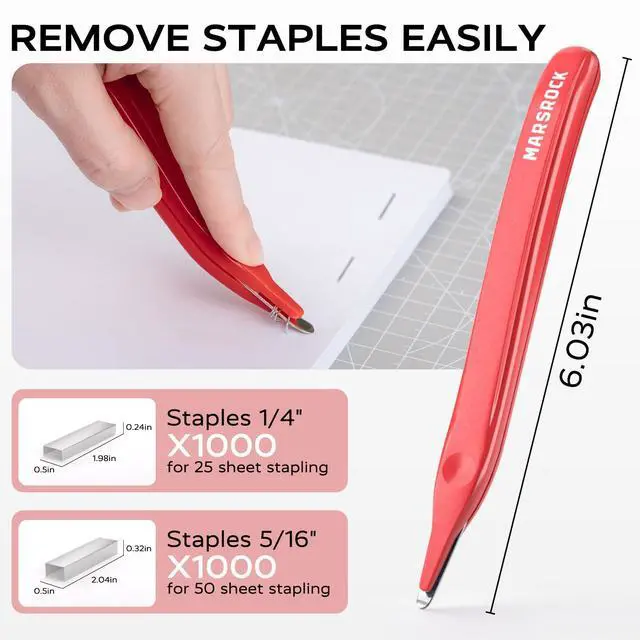 Alt view image 5 of 7 - Effortless Stapler for Desk with 40-50 Sheet Capacity, 2000 Staples, 1-Touch Stapling, Ergonomic & Easy to Load Desktop Staplers, Heavy Duty Stapler, and Magnetic Staple Remover, Red