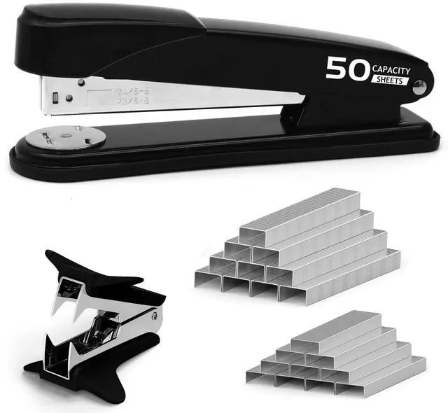 Main image of Metal Stapler Heavy Duty 50 Sheet Capacity with 2000 Staples and Staple Remover, No Jam, Non-Slip Stapler for Desk, Black Office Supplies for Teacher, Office Clerks