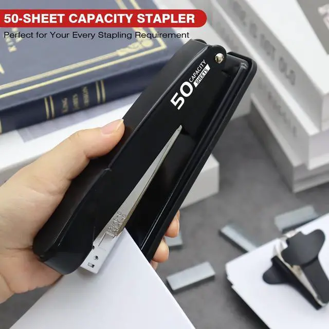 Alt view image 3 of 7 - Metal Stapler Heavy Duty 50 Sheet Capacity with 2000 Staples and Staple Remover, No Jam, Non-Slip Stapler for Desk, Black Office Supplies for Teacher, Office Clerks