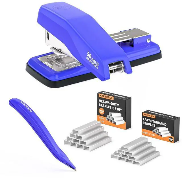 Main image of Desktop Stapler, Swing-Arm Swivel Stapler, 50 Sheet Capacity, 2000 Staples and Staple Remover, Rotatable Heavy Duty Staplers for Office, Home, Classroom, Booklet, Book Binding, Blue