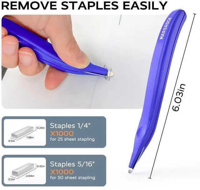 Alt view image 5 of 7 - Desktop Stapler, Swing-Arm Swivel Stapler, 50 Sheet Capacity, 2000 Staples and Staple Remover, Rotatable Heavy Duty Staplers for Office, Home, Classroom, Booklet, Book Binding, Blue
