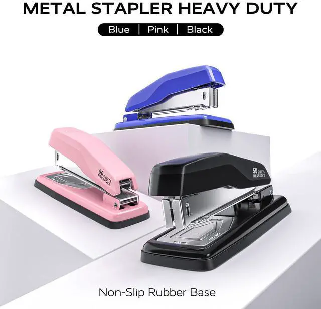 Alt view image 7 of 7 - Desktop Stapler, Swing-Arm Swivel Stapler, 50 Sheet Capacity, 2000 Staples and Staple Remover, Rotatable Heavy Duty Staplers for Office, Home, Classroom, Booklet, Book Binding,Pink