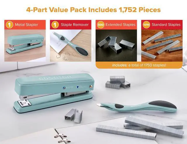 Alt view image 5 of 7 - Titan Heavy Duty Metal Stapler, 50 Sheet Capacity with 1250 Staples and Ergonomic Staple Remover, Jam Free Stapling, Full Strip Stapler for Desk, Office and Classroom, Sage