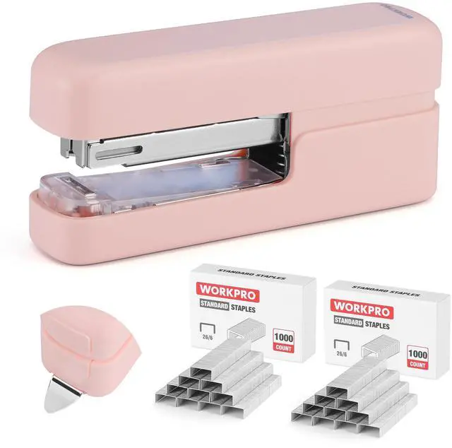 Main image of 2-in-1 Stapler with Staples, Pink Stapler with Staple Remover, 40 Sheet Capacity, Flat Clinch, Storage Space, Includes 2000 Standard Staples - Non-Slip Office Staplers for Desk, Pink Ribbon