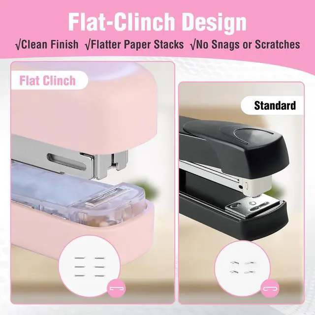 Alt view image 2 of 7 - 2-in-1 Stapler with Staples, Pink Stapler with Staple Remover, 40 Sheet Capacity, Flat Clinch, Storage Space, Includes 2000 Standard Staples - Non-Slip Office Staplers for Desk, Pink Ribbon