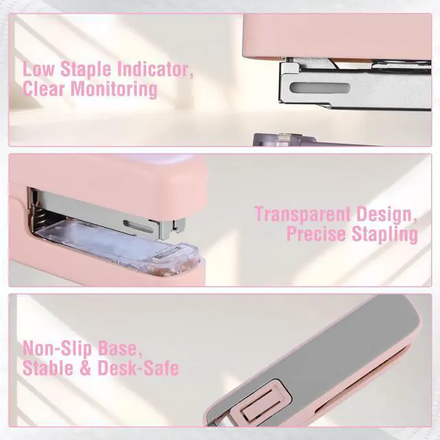 Alt view image 6 of 7 - 2-in-1 Stapler with Staples, Pink Stapler with Staple Remover, 40 Sheet Capacity, Flat Clinch, Storage Space, Includes 2000 Standard Staples - Non-Slip Office Staplers for Desk, Pink Ribbon