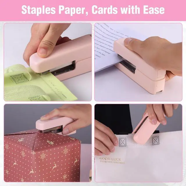 Alt view image 7 of 7 - 2-in-1 Stapler with Staples, Pink Stapler with Staple Remover, 40 Sheet Capacity, Flat Clinch, Storage Space, Includes 2000 Standard Staples - Non-Slip Office Staplers for Desk, Pink Ribbon