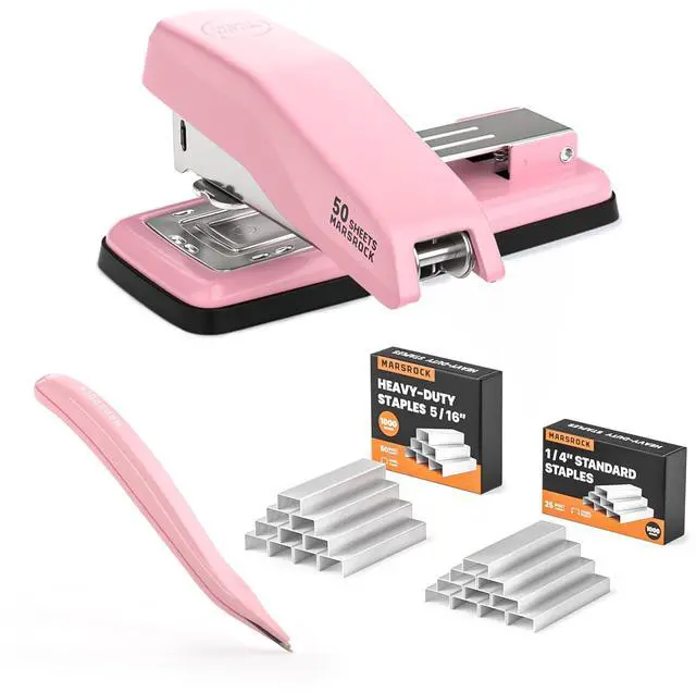 Main image of Desktop Stapler, Swing-Arm Swivel Stapler, 50 Sheet Capacity, 2000 Staples and Staple Remover, Rotatable Heavy Duty Staplers for Office, Home, Classroom, Booklet, Book Binding,Pink