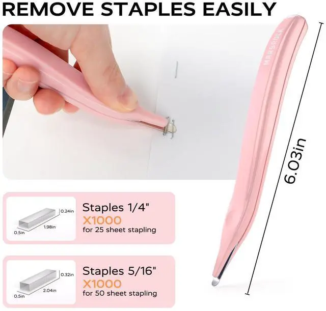 Alt view image 6 of 7 - Desktop Stapler, Swing-Arm Swivel Stapler, 50 Sheet Capacity, 2000 Staples and Staple Remover, Rotatable Heavy Duty Staplers for Office, Home, Classroom, Booklet, Book Binding,Pink