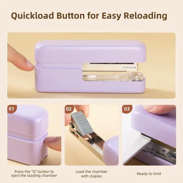 Alt view image 4 of 7 - Stapler, Desktop Staplers with Integrated Staple Remover, 45 Sheet Capacity Office Stapler, 2 Pack, Purple