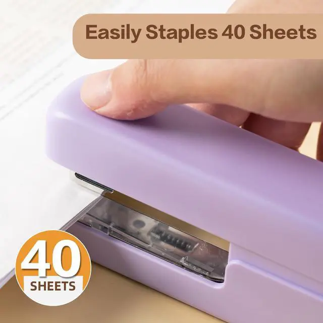 Alt view image 2 of 7 - Stapler, Desktop Staplers with Integrated Staple Remover, 45 Sheet Capacity Office Stapler, 2 Pack, Purple