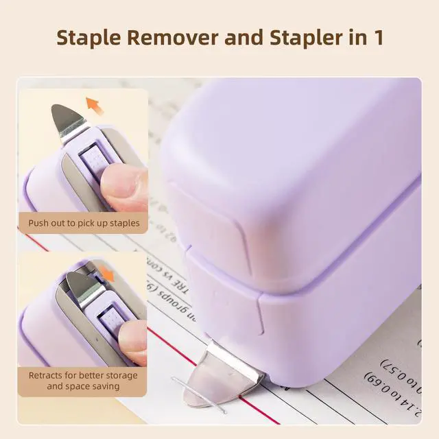 Alt view image 5 of 7 - Stapler, Desktop Staplers with Integrated Staple Remover, 45 Sheet Capacity Office Stapler, 2 Pack, Purple