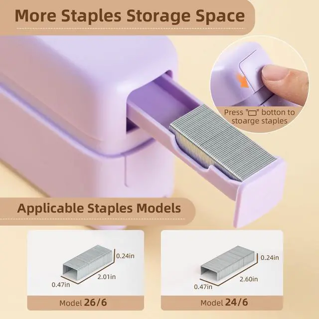 Alt view image 6 of 7 - Stapler, Desktop Staplers with Integrated Staple Remover, 45 Sheet Capacity Office Stapler, 2 Pack, Purple