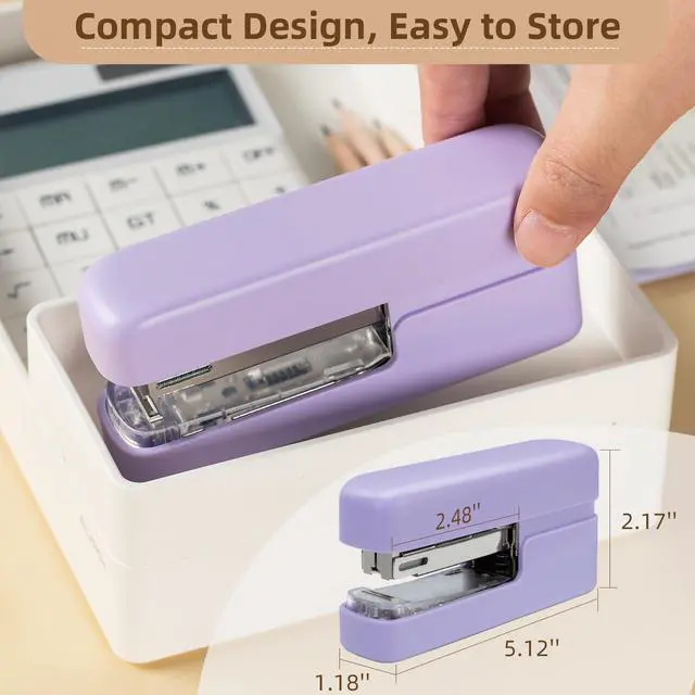 Alt view image 7 of 7 - Stapler, Desktop Staplers with Integrated Staple Remover, 45 Sheet Capacity Office Stapler, 2 Pack, Purple