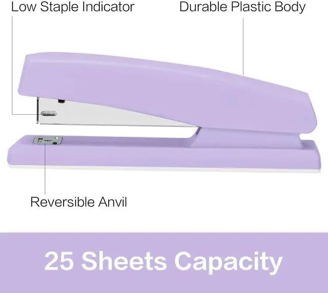 Alt view image 2 of 6 - Stapler, Desktop Stapler, 2 Pack, Office Staplers, 25 Sheet Capacity, Includes 2000 Staples and 2 Staple Removers, 2 Pack,Purple
