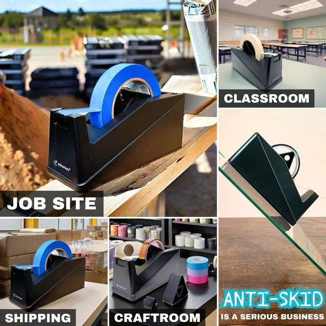 Alt view image 3 of 7 - Tape Dispenser, Large Weighted Desktop Tape Holder with Stable Heavy Base for One-Handed Use, Masking Tape, Painters Tape, Heat Tape & Kapton, Fits 1 & 3 Core Rolls, Black
