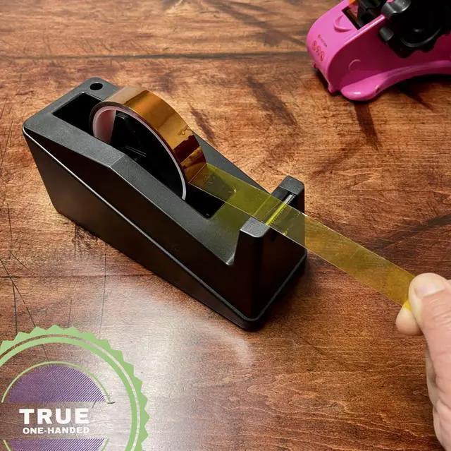 Alt view image 7 of 7 - Tape Dispenser, Large Weighted Desktop Tape Holder with Stable Heavy Base for One-Handed Use, Masking Tape, Painters Tape, Heat Tape & Kapton, Fits 1 & 3 Core Rolls, Black