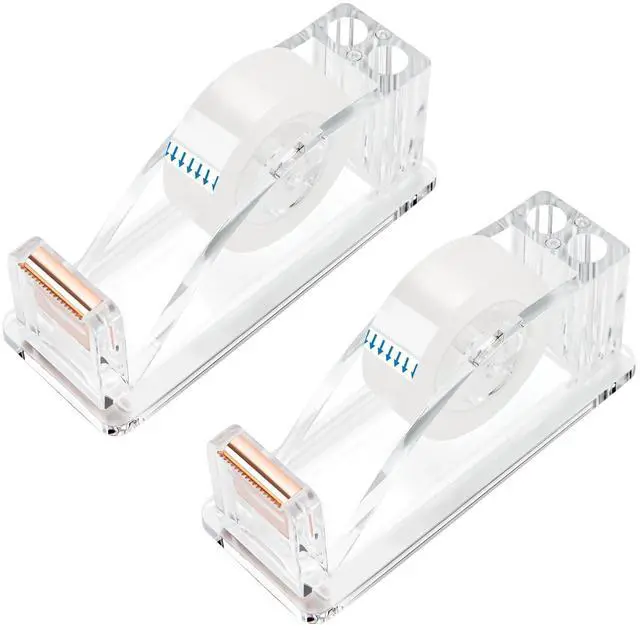 Main image of 2 Pcs Transparent Acrylic Tape Dispenser, Non-Skid Tape Cutter Holder, Clear Tape Dispensers Bulk for Desk, Office, Home, School
