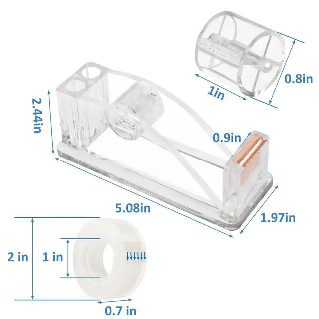 Alt view image 2 of 7 - 2 Pcs Transparent Acrylic Tape Dispenser, Non-Skid Tape Cutter Holder, Clear Tape Dispensers Bulk for Desk, Office, Home, School