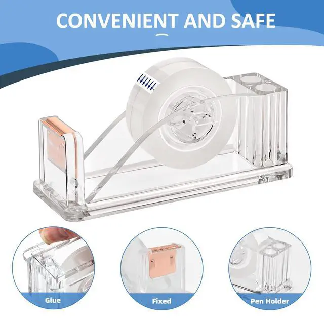 Alt view image 3 of 7 - 2 Pcs Transparent Acrylic Tape Dispenser, Non-Skid Tape Cutter Holder, Clear Tape Dispensers Bulk for Desk, Office, Home, School