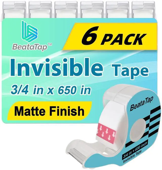 Main image of Tape, Invisible Tape for Gift Wrapping, 6 Rolls+6 Refillable Dispensers, Matte Finish, Writable, 3/4x 650, Clear Tapes for Christmas Wrapping Paper, Office&School Supplies