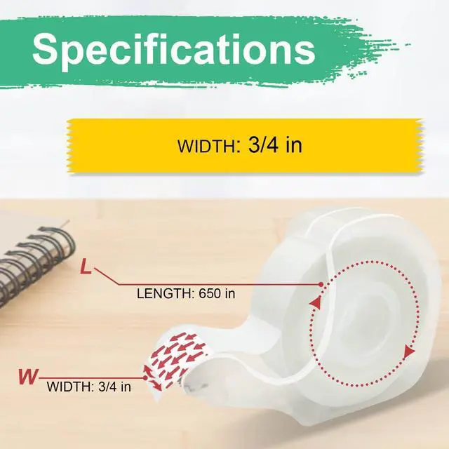Alt view image 4 of 7 - Tape, Invisible Tape for Gift Wrapping, 6 Rolls+6 Refillable Dispensers, Matte Finish, Writable, 3/4x 650, Clear Tapes for Christmas Wrapping Paper, Office&School Supplies