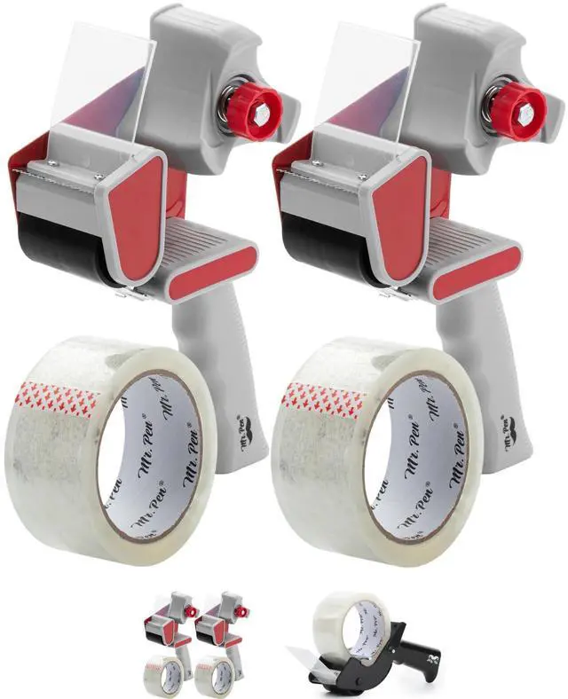 Main image of Heavy Duty Packing Tape Dispenser Gun, 2 Inch, 2 Pack with 2 Clear Tape Rolls, Handheld Tape Gun for Moving, Shipping, Sealing Boxes & Packaging