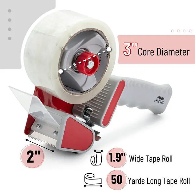 Alt view image 3 of 7 - Heavy Duty Packing Tape Dispenser Gun, 2 Inch, 2 Pack with 2 Clear Tape Rolls, Handheld Tape Gun for Moving, Shipping, Sealing Boxes & Packaging