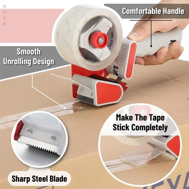 Alt view image 4 of 7 - Heavy Duty Packing Tape Dispenser Gun, 2 Inch, 2 Pack with 2 Clear Tape Rolls, Handheld Tape Gun for Moving, Shipping, Sealing Boxes & Packaging