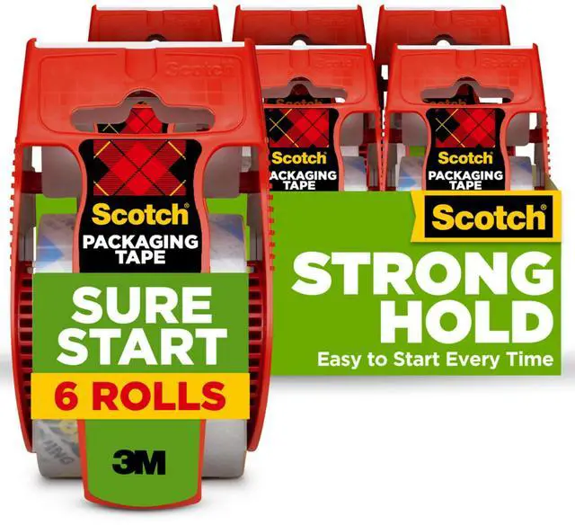 Main image of Sure Start Packing Tape, Clear, Quiet Unwind and Easy Start, 1.88 in. x 22.2 yd., 6 Tape Rolls with Dispensers