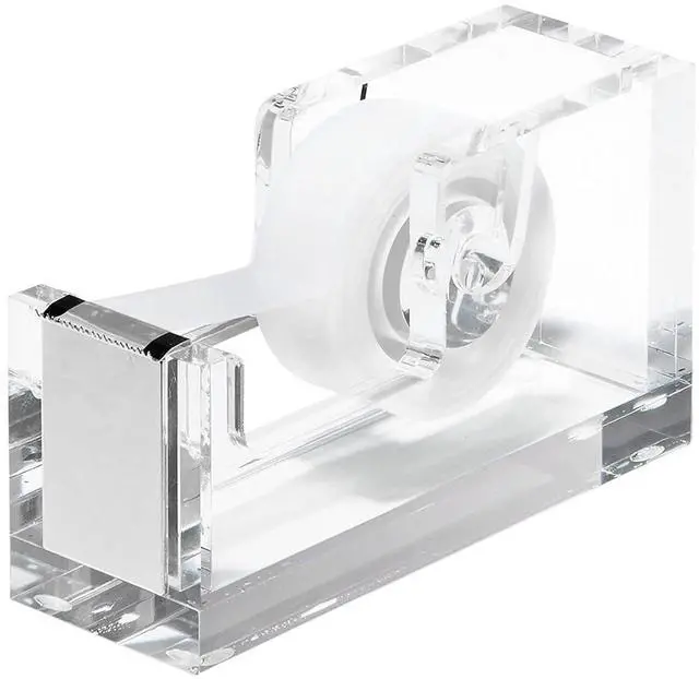 Main image of Acrylic Tape Dispenser Modern Desk Organizer for Office Supplies, Heavy Duty Refillable Tape Holder for Home and School Crafting, Stylish Desktop Accessory for Gift Wrapping, Silver