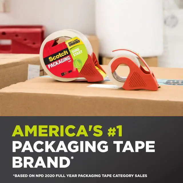Alt view image 2 of 7 - Sure Start Packing Tape, Clear, Quiet Unwind and Easy Start, 1.88 in. x 22.2 yd., 6 Tape Rolls with Dispensers