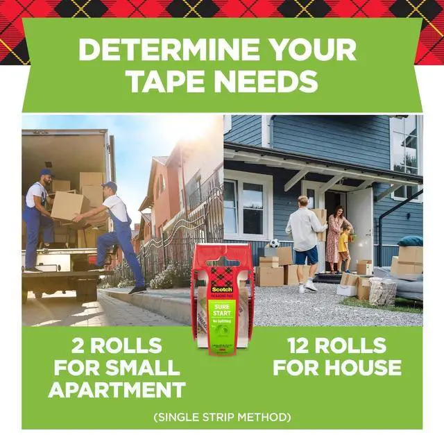 Alt view image 5 of 7 - Sure Start Packing Tape, Clear, Quiet Unwind and Easy Start, 1.88 in. x 22.2 yd., 6 Tape Rolls with Dispensers