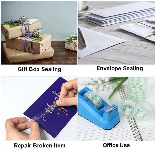 Alt view image 2 of 7 - Transparent Tape Dispensers Desk, 1 Pack Blue with 12Rolls Transparent Tape, 1 Inch Core, for Gift Wrapping, School, Office and Home