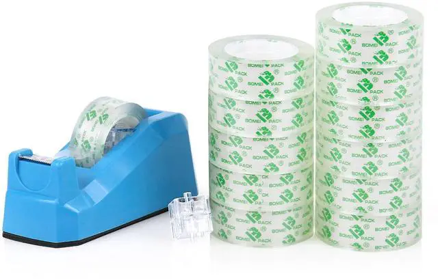 Main image of Transparent Tape Dispensers Desk, 1 Pack Blue with 12Rolls Transparent Tape, 1 Inch Core, for Gift Wrapping, School, Office and Home