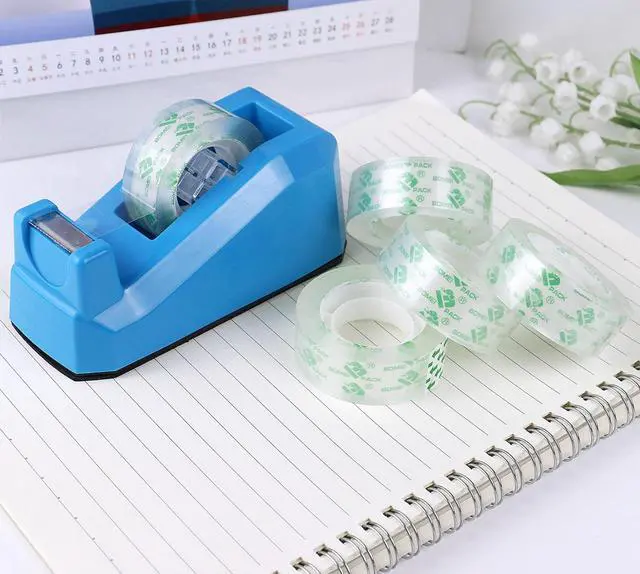 Alt view image 7 of 7 - Transparent Tape Dispensers Desk, 1 Pack Blue with 12Rolls Transparent Tape, 1 Inch Core, for Gift Wrapping, School, Office and Home