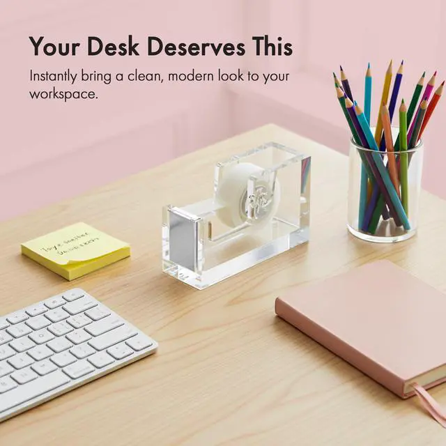Alt view image 7 of 7 - Acrylic Tape Dispenser Modern Desk Organizer for Office Supplies, Heavy Duty Refillable Tape Holder for Home and School Crafting, Stylish Desktop Accessory for Gift Wrapping, Silver