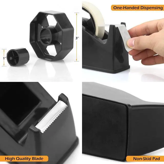 Alt view image 3 of 7 - Tape Dispenser, Heat Press Tape Dispenser, Desk Heat Tape Dispenser 6.3 x 2.5 x 3.4 Inch, Holder Fits 1" and 3" Core (Black)