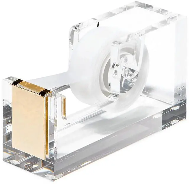 Main image of Acrylic Tape Dispenser Modern Desk Organizer for Office Supplies, Heavy Duty Refillable Tape Holder for Home and School Crafting, Stylish Desktop Accessory for Gift Wrapping, Gold