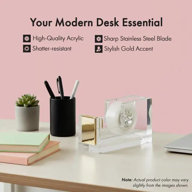 Alt view image 2 of 7 - Acrylic Tape Dispenser Modern Desk Organizer for Office Supplies, Heavy Duty Refillable Tape Holder for Home and School Crafting, Stylish Desktop Accessory for Gift Wrapping, Gold