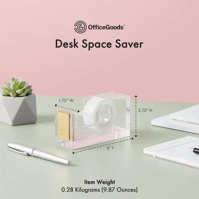 Alt view image 5 of 7 - Acrylic Tape Dispenser Modern Desk Organizer for Office Supplies, Heavy Duty Refillable Tape Holder for Home and School Crafting, Stylish Desktop Accessory for Gift Wrapping, Gold
