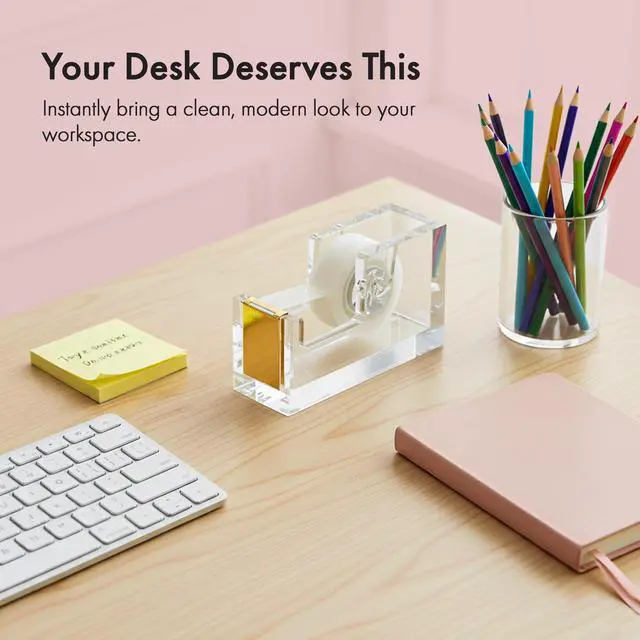 Alt view image 7 of 7 - Acrylic Tape Dispenser Modern Desk Organizer for Office Supplies, Heavy Duty Refillable Tape Holder for Home and School Crafting, Stylish Desktop Accessory for Gift Wrapping, Gold