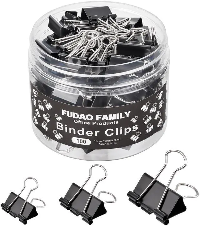 Main image of 100pcs Binder Clips Assorted Sizes, Black Paper Clamps, Medium, Small, Mini 3 Sizes with Box for Office, School and Home