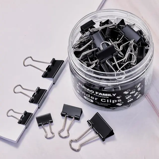 Alt view image 3 of 6 - 100pcs Binder Clips Assorted Sizes, Black Paper Clamps, Medium, Small, Mini 3 Sizes with Box for Office, School and Home