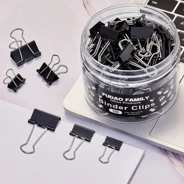 Alt view image 4 of 6 - 100pcs Binder Clips Assorted Sizes, Black Paper Clamps, Medium, Small, Mini 3 Sizes with Box for Office, School and Home