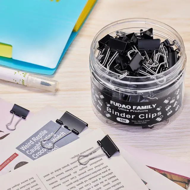 Alt view image 5 of 6 - 100pcs Binder Clips Assorted Sizes, Black Paper Clamps, Medium, Small, Mini 3 Sizes with Box for Office, School and Home